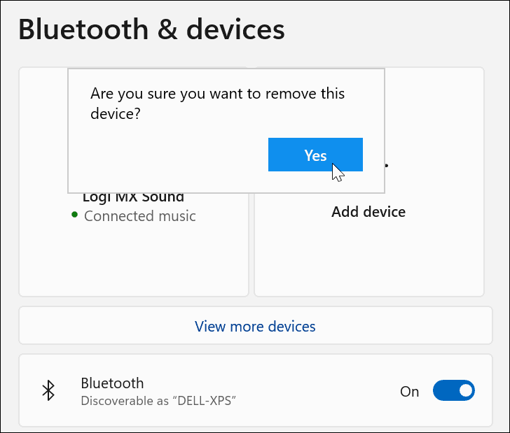 Überprüfen Sie das Entfernen des Bluetooth-Geräts