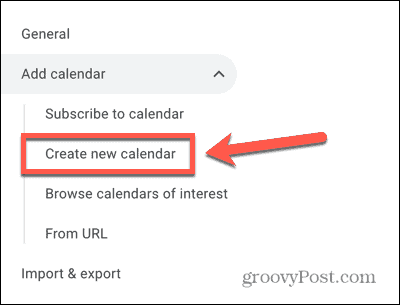Screenshot der Option „Neuen Kalender erstellen“ in Google Kalender