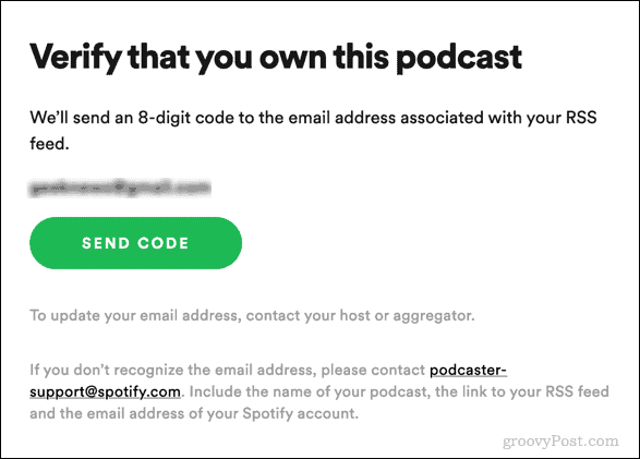 Bestätigungscode für Spotify-Podcast senden