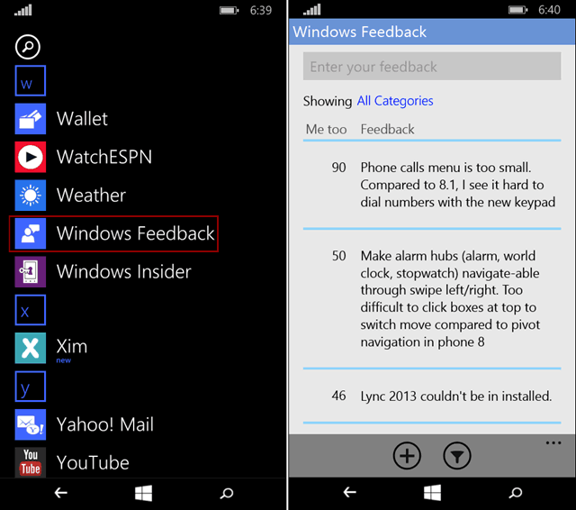 Senden Sie auf einfache Weise Feedback zu Windows 10 für Telefone