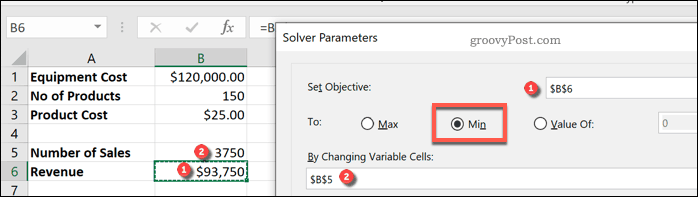 Festlegen von Excel Solver-Variablen