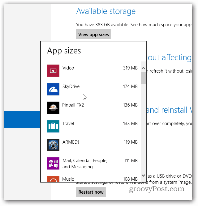 Angezeigte Windows-App-Größen