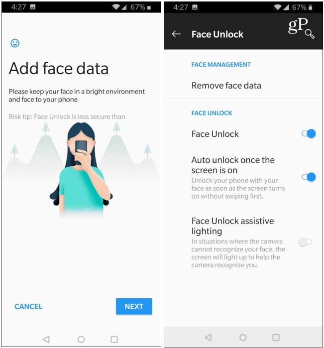 Face Unlock-Daten OnePlus 6T
