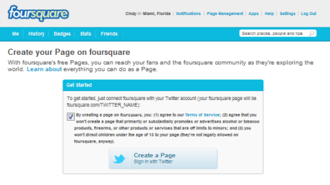 foursquare Business-Seite