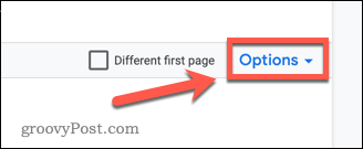 Öffnen der Header-Optionen von Google Docs