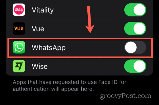 WhatsApp Face ID deaktiviert