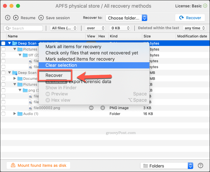 Wiederherstellen gelöschter Dateien in Disk Drill unter macOS