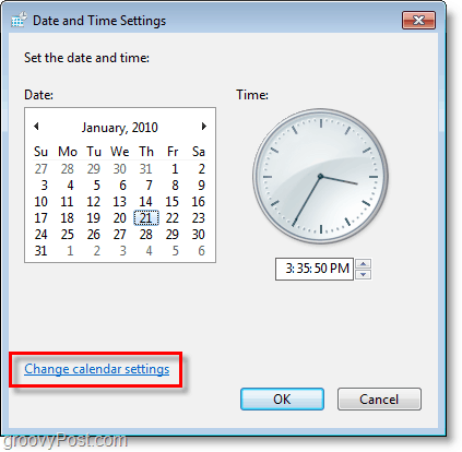 Windows 7-Screenshot - Ändern Sie die Kalendereinstellungen