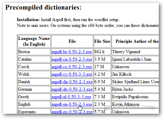 neueste Wörterbuch Aspell