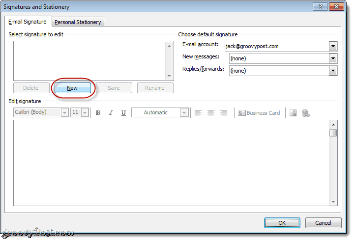 Anhängen einer Visitenkarte in die Outlook 2010-E-Mail-Signatur