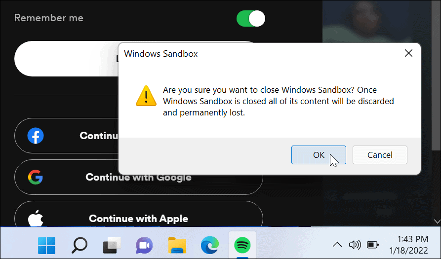 Überprüfen Sie das Herunterfahren der Windows-Sandbox