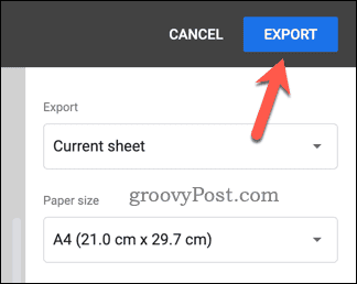 Schaltfläche „Google Sheets in PDF exportieren“.