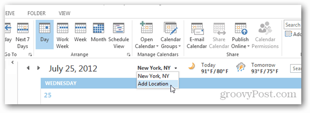 Outlook 2013-Kalenderwettertour - Klicken Sie auf Standort hinzufügen
