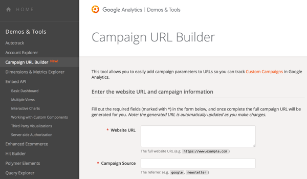 Verwenden Sie den Google URL Builder, um Ihren URLs Parameter hinzuzufügen, damit Sie Ihre Kampagnen verfolgen können.
