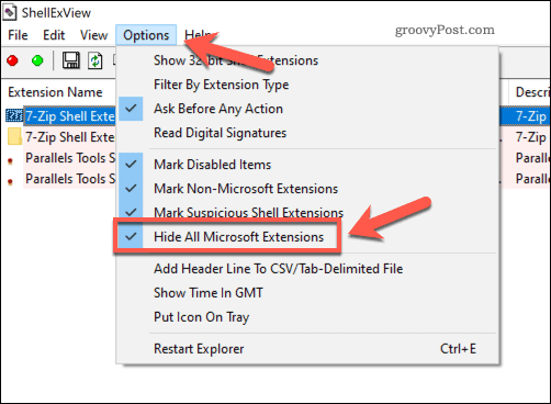 Ausblenden von Microsoft-Erweiterungen in ShellExView