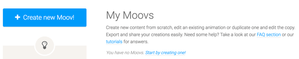 Klicken Sie auf die Schaltfläche Neues Moov erstellen, um mit Moovly zu beginnen.