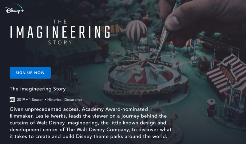 Disney + Webseite für The Imagineering Story