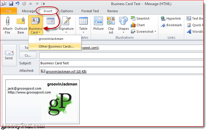 Anhängen einer Visitenkarte in die Outlook 2010-E-Mail-Signatur