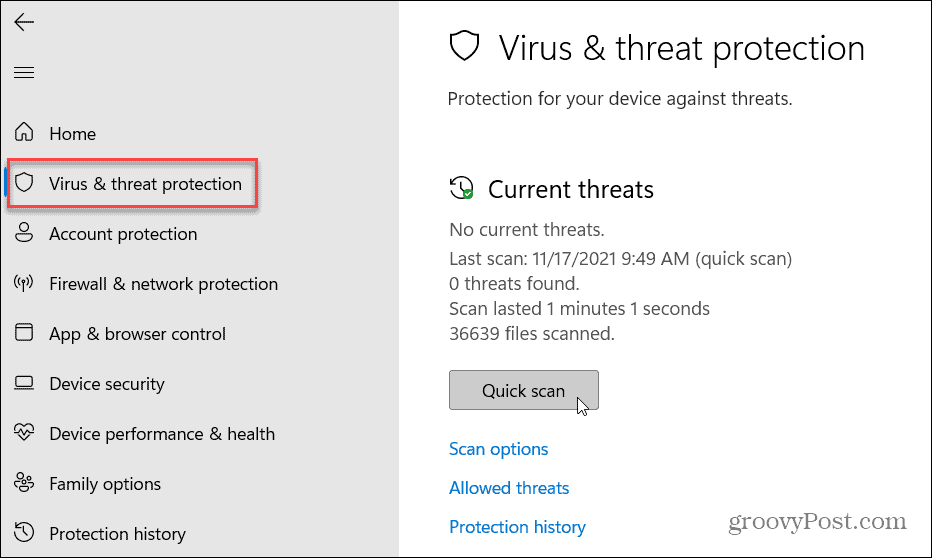 Viren- und Bedrohungsschutz Windows 11