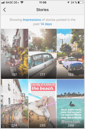 Anzeigen von Instagram Stories Impressions-Daten in Instagram Analytics.