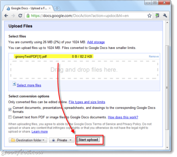 Laden Sie eine URL-Datei in Google Docs hoch