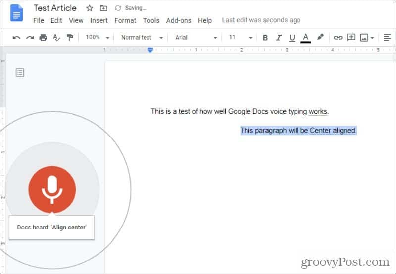 neuer Absatz mit Google Docs Voice Typing