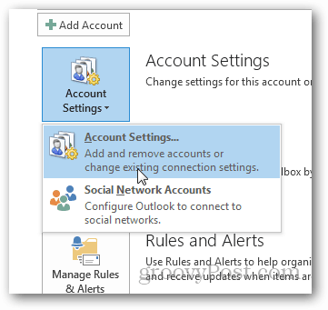 So erstellen Sie eine PST-Datei für Outlook 2013 - Klicken Sie auf Kontoeinstellungen