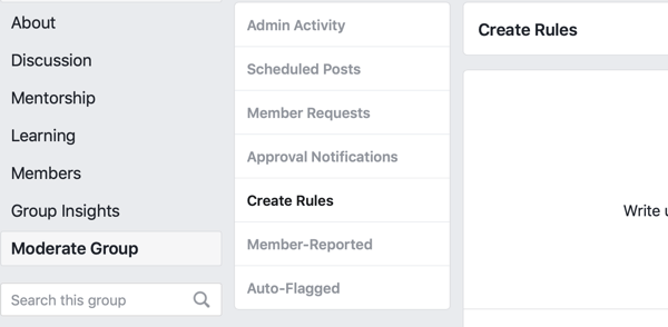 So verbessern Sie Ihre Facebook-Gruppengemeinschaft, Facebook-Menüoption zum Erstellen von Regeln zum Moderieren Ihrer Gruppe