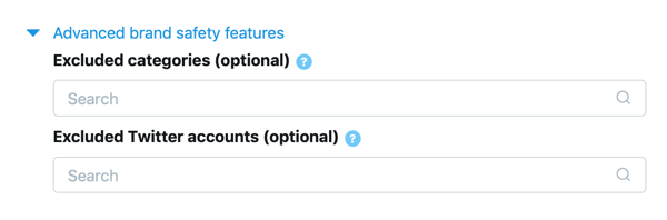 Option zum Festlegen erweiterter Markensicherheitsfunktionen für Ihre Twitter-Anzeige für In-Stream-Videoansichten (Pre-Roll).