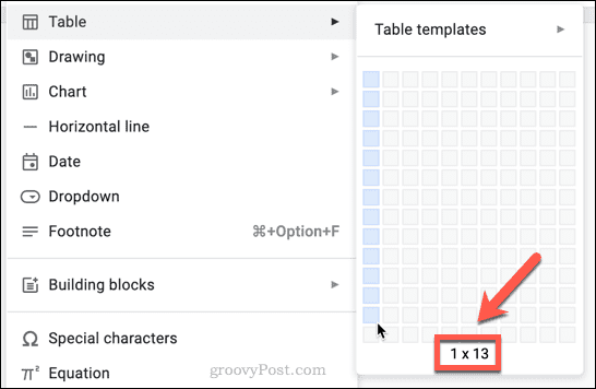Tabellengröße in Google Docs