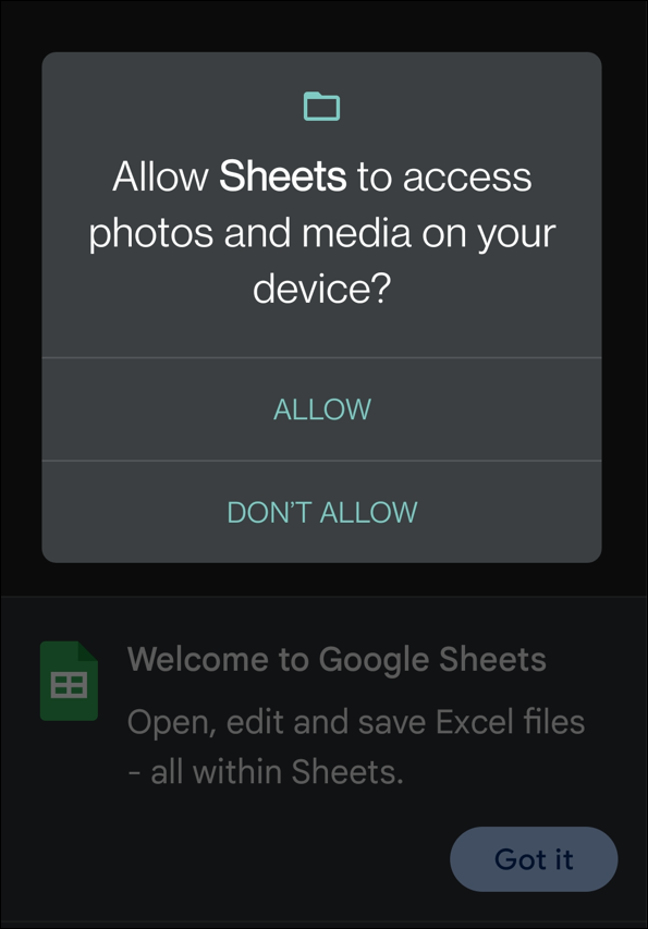 Ermöglicht Sheets den Zugriff auf geöffnete XLSX-Dateien in Android