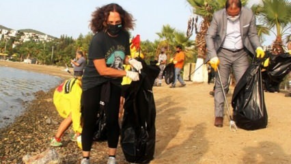 Sertab Erener rebellierte, indem er Müll in Bodrum sammelte!