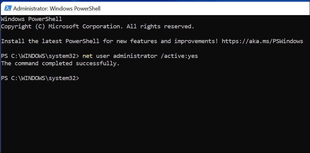 Befehl zum Aktivieren des Administratorkontos unter Windows 11