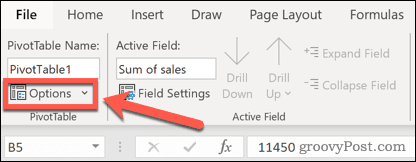 Optionsmenü für Excel-Tabellen