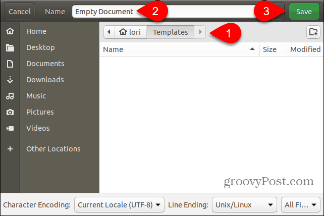 Speichern Sie die Vorlagendatei für leeres Dokument im Ordner Vorlagen in Ubuntu