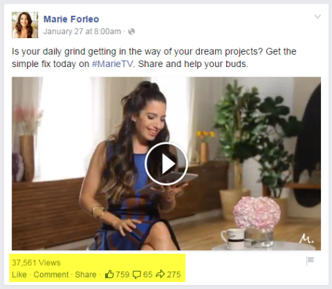Marie Forleo Videopost auf Facebook