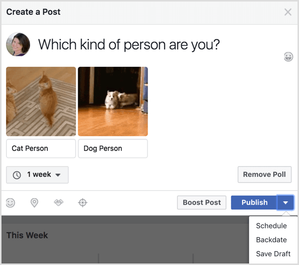 Facebook GIF Umfrage Beitrag veröffentlichen