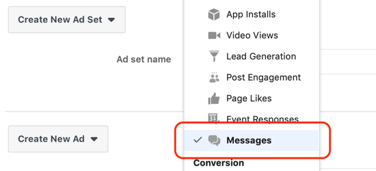 So erhalten Sie Leads mit Facebook Messenger-Anzeigen, Nachrichten, die auf Anzeigenebene als Ziel festgelegt wurden