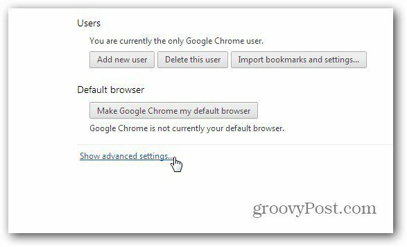 Chrome zeigt erweiterte Einstellungen an