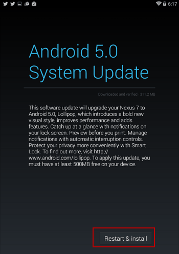 Starten Sie Nexus 7 neu und installieren Sie Android 5