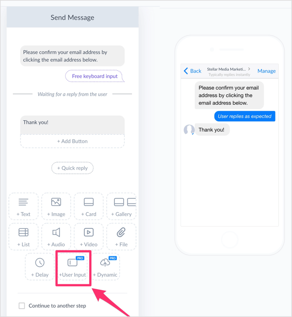 Fügen Sie Ihrem ManyChat-Flow eine Benutzereingabe hinzu.