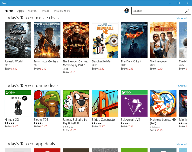 Windows Store 10 Cent Angebote