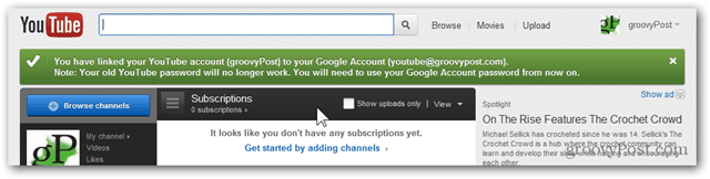 Verknüpfen Sie ein YouTube-Konto mit einem neuen Google-Konto - Bestätigung - Migriertes Konto