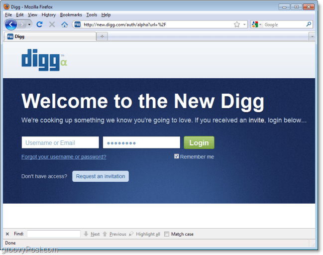 Willkommen im neuen Digg, fordern Sie einen Einladungszugang an