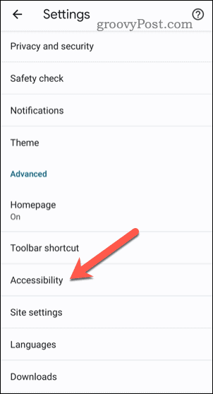Öffnen Sie die Barrierefreiheitseinstellungen in Chrome auf Mobilgeräten