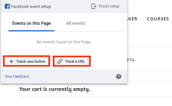 Verwenden Sie das Facebook Event Setup Tool, Schritt 4, Optionen, um eine neue Schaltfläche oder eine URL zu verfolgen