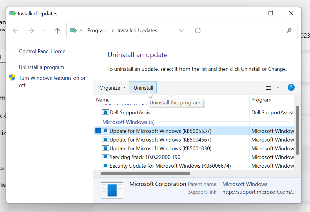 Kumulatives Update Windows 11 deinstallieren