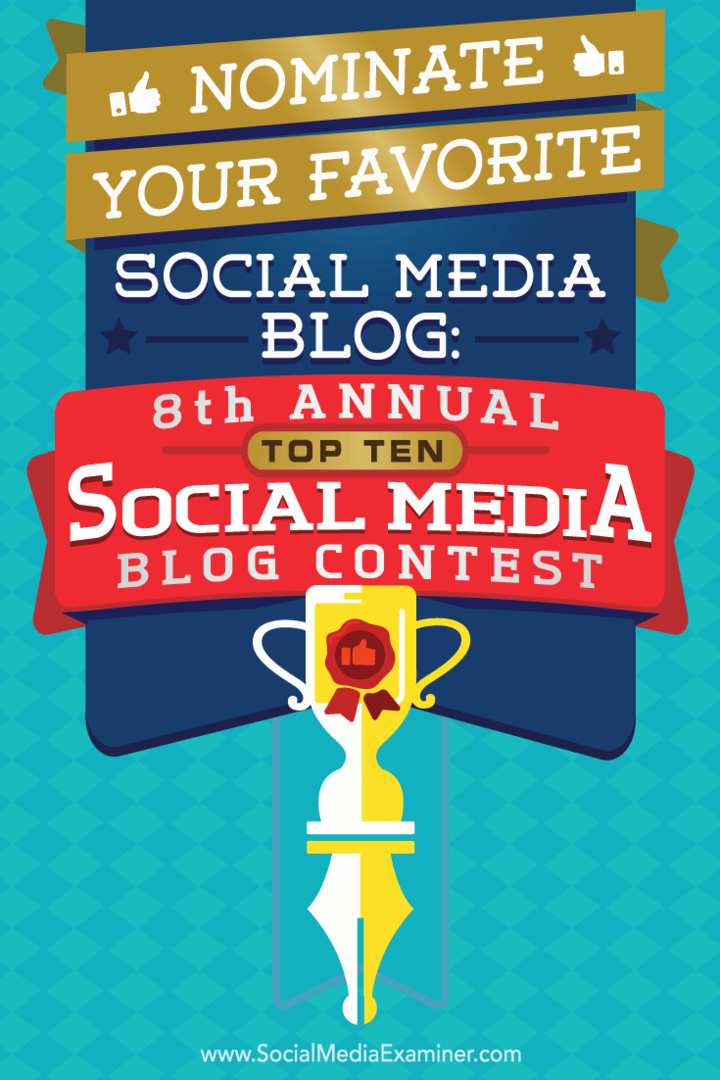 Nominieren Sie Ihren Lieblings-Social-Media-Blog: 8. jährlicher Top-10-Social-Media-Blog-Wettbewerb von Lisa D. Jenkins auf Social Media Examiner.