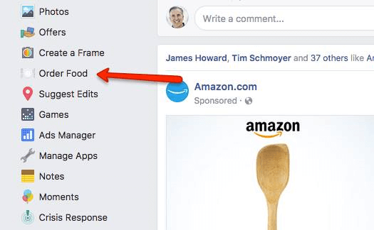 Facebook erweitert die Option "Essen bestellen" in der Hauptnavigation auf weitere Benutzer.
