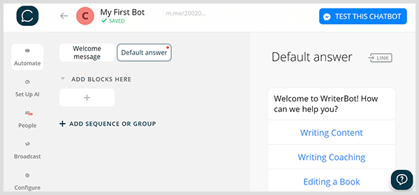 Über die Chatfuel-Oberfläche können Sie per Drag & Drop einen Messenger-Bot erstellen.